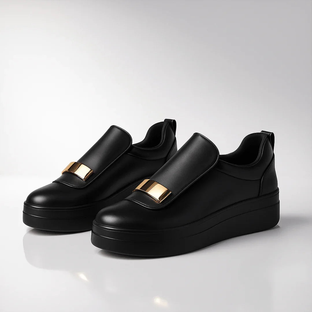 Leah | Elegant White Platform Loafers With Gold Accent Detail