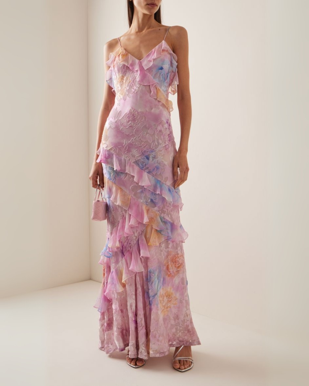 Sybil | Elegant Tiered Ruffle V-Neck Floral Maxi Dress