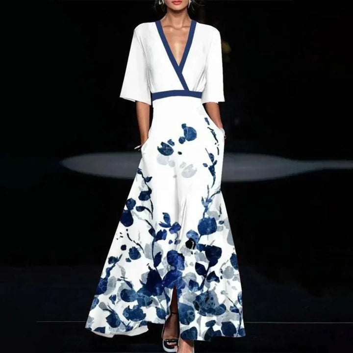 Juliet | Elegant V-Neck Floral Embroidered Maxi Dress
