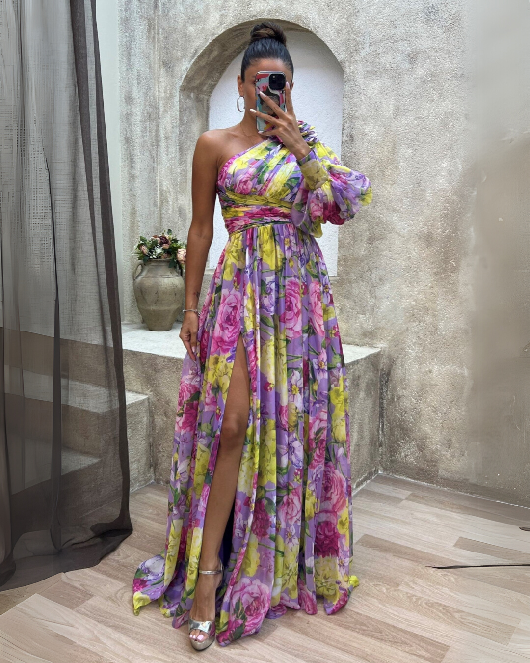 Emma | Elegant One Shoulder Floral Maxi Dress