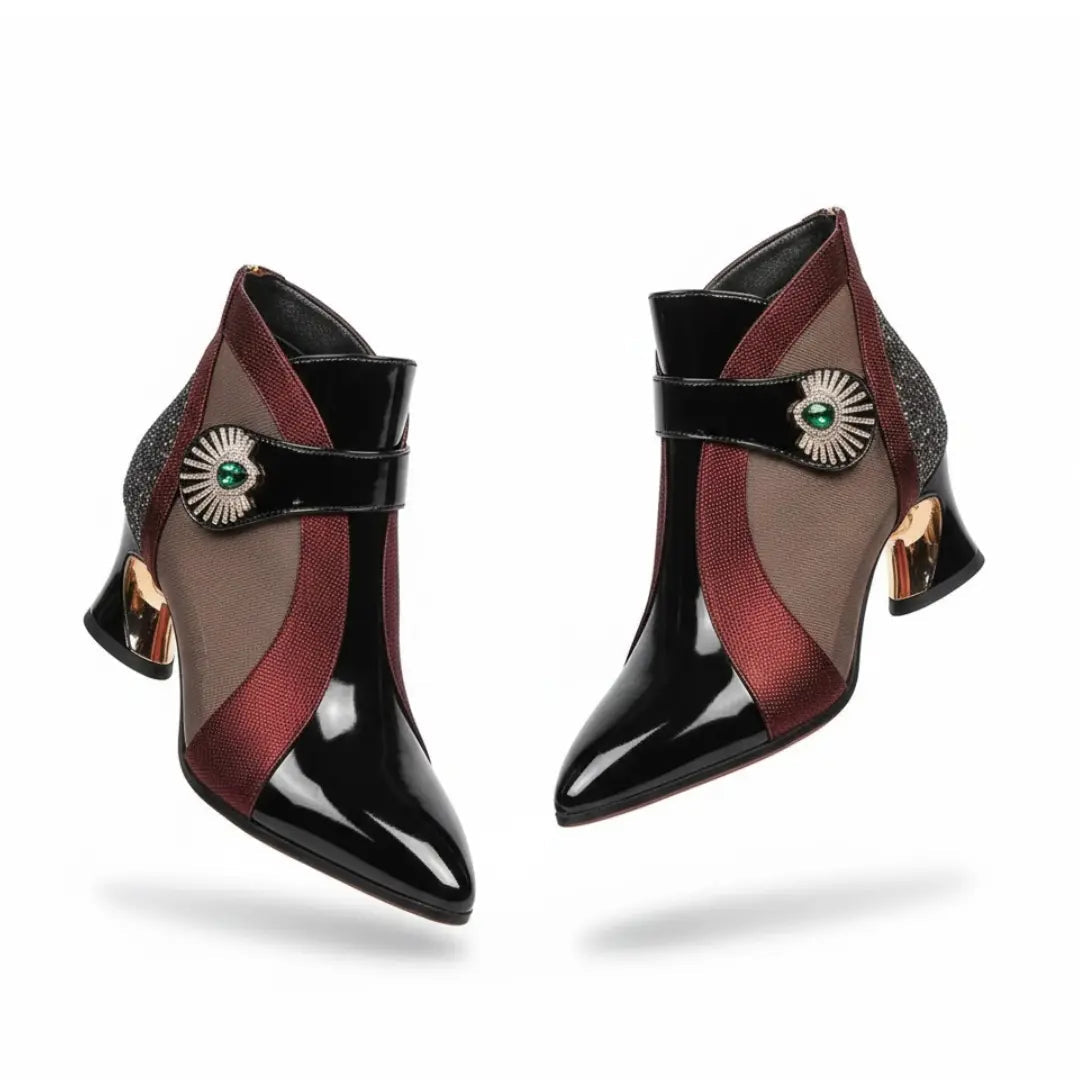 Margot | Sleek Patent Leather Ankle Boots With Metallic Block Heel
