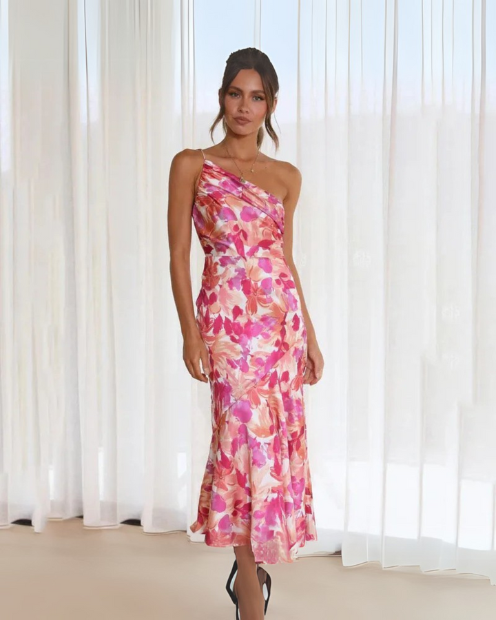 Millie | Elegant One-Shoulder Floral Midi Dress