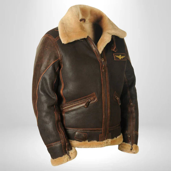 Logan | Vintage Aviator Shearling Flight Jacket With Fur Collar