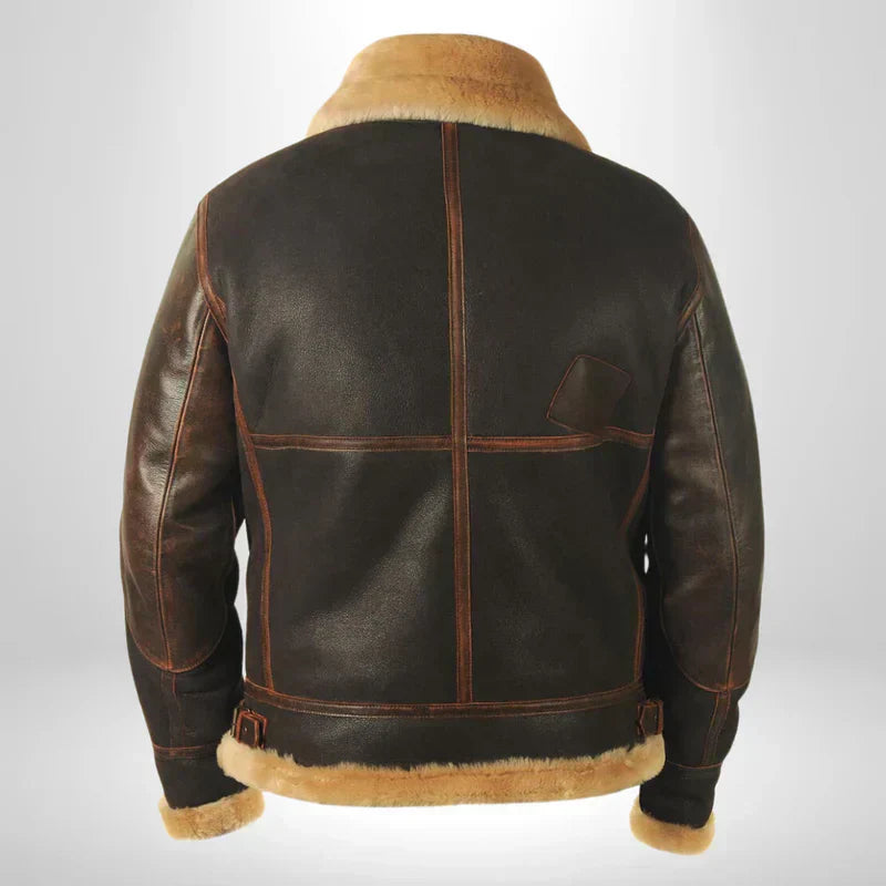 Logan | Vintage Aviator Shearling Flight Jacket With Fur Collar