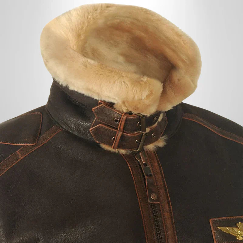 Logan | Vintage Aviator Shearling Flight Jacket With Fur Collar