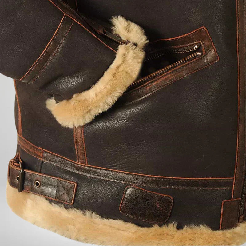 Logan | Vintage Aviator Shearling Flight Jacket With Fur Collar