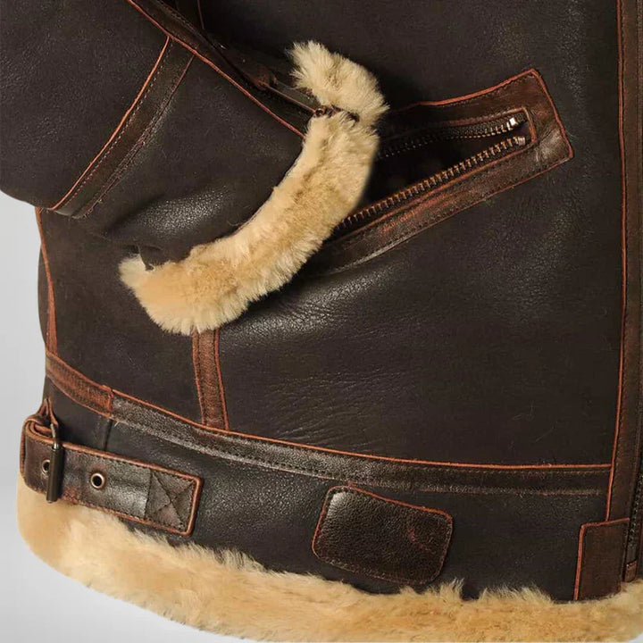 Logan | Vintage Aviator Shearling Flight Jacket With Fur Collar