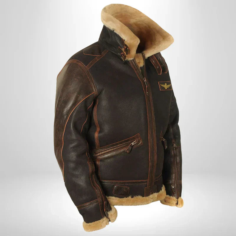 Logan | Vintage Aviator Shearling Flight Jacket With Fur Collar