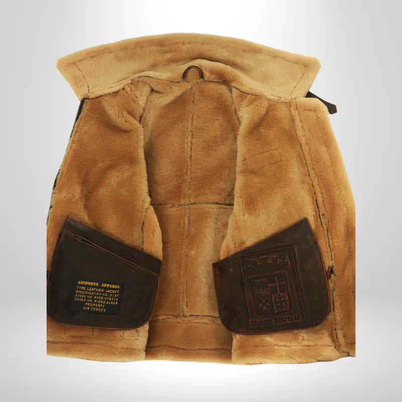 Logan | Vintage Aviator Shearling Flight Jacket With Fur Collar