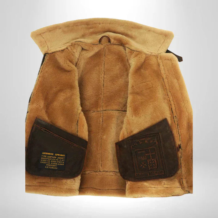 Logan | Vintage Aviator Shearling Flight Jacket With Fur Collar
