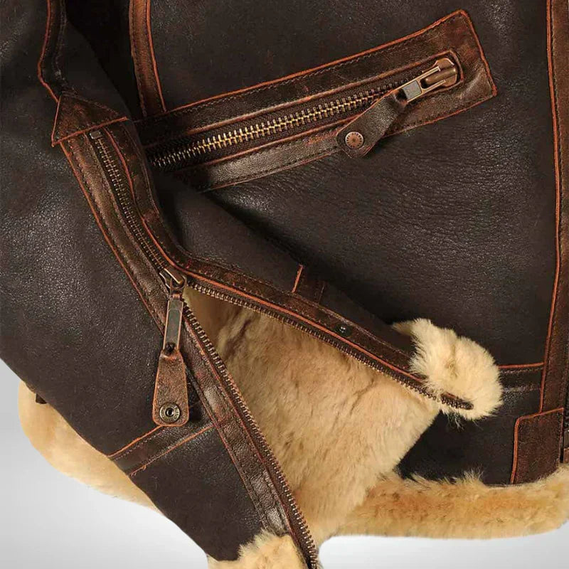 Logan | Vintage Aviator Shearling Flight Jacket With Fur Collar