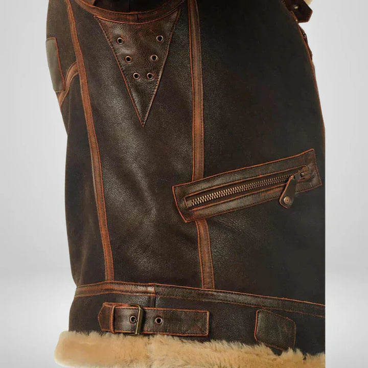Logan | Vintage Aviator Shearling Flight Jacket With Fur Collar