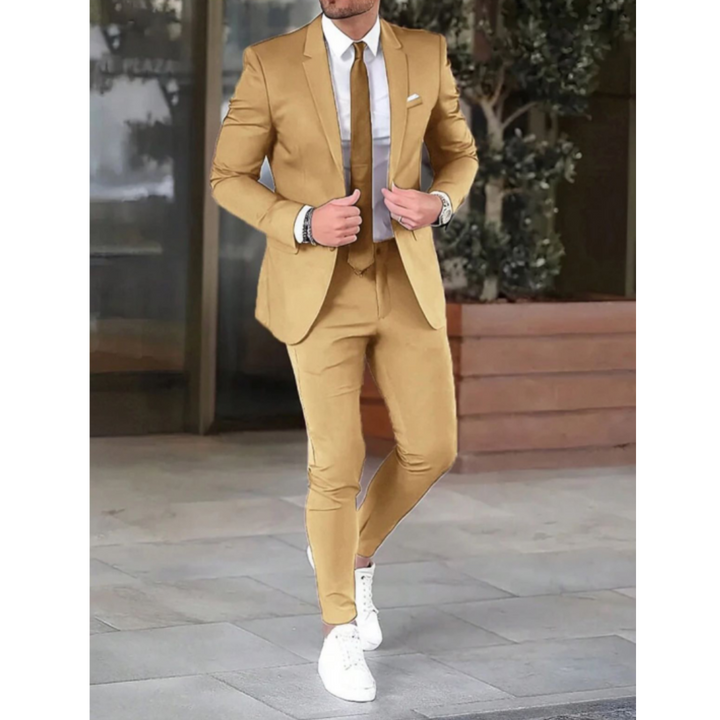 Dominic | Elegant Men's Tan Two Piece Slim Fit Business Suit