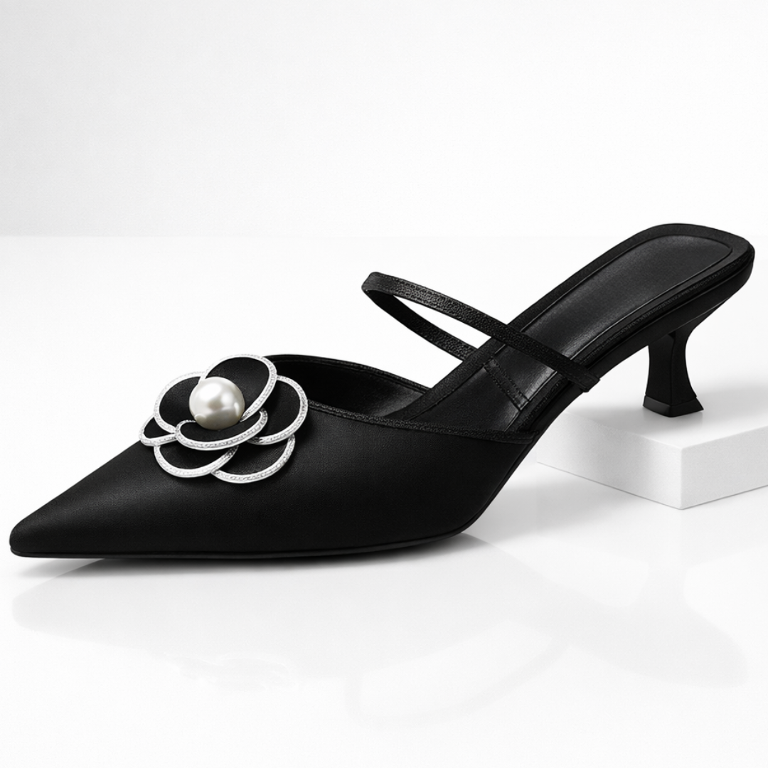Esther | Elegant Pearl Embellished Pointed Toe Kitten Heels