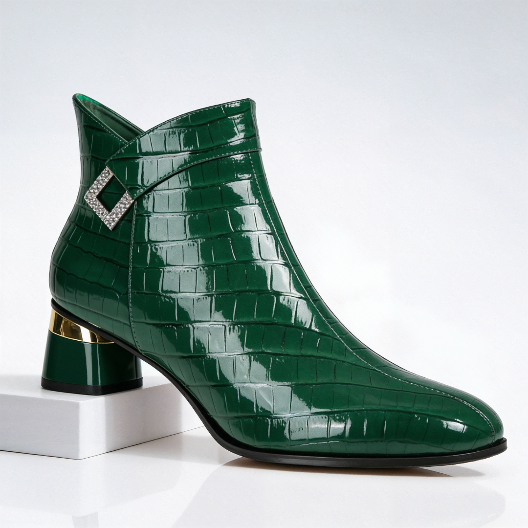 Luna | Chic Croc-Embossed Block Heel Ankle Boots