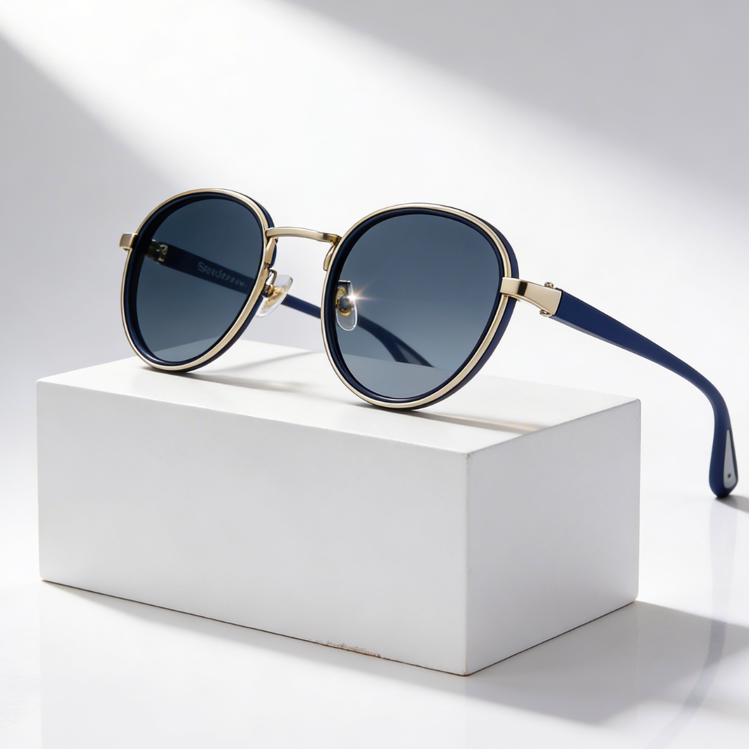Carson | Sleek Round Retro Sunglasses With Gold Frame
