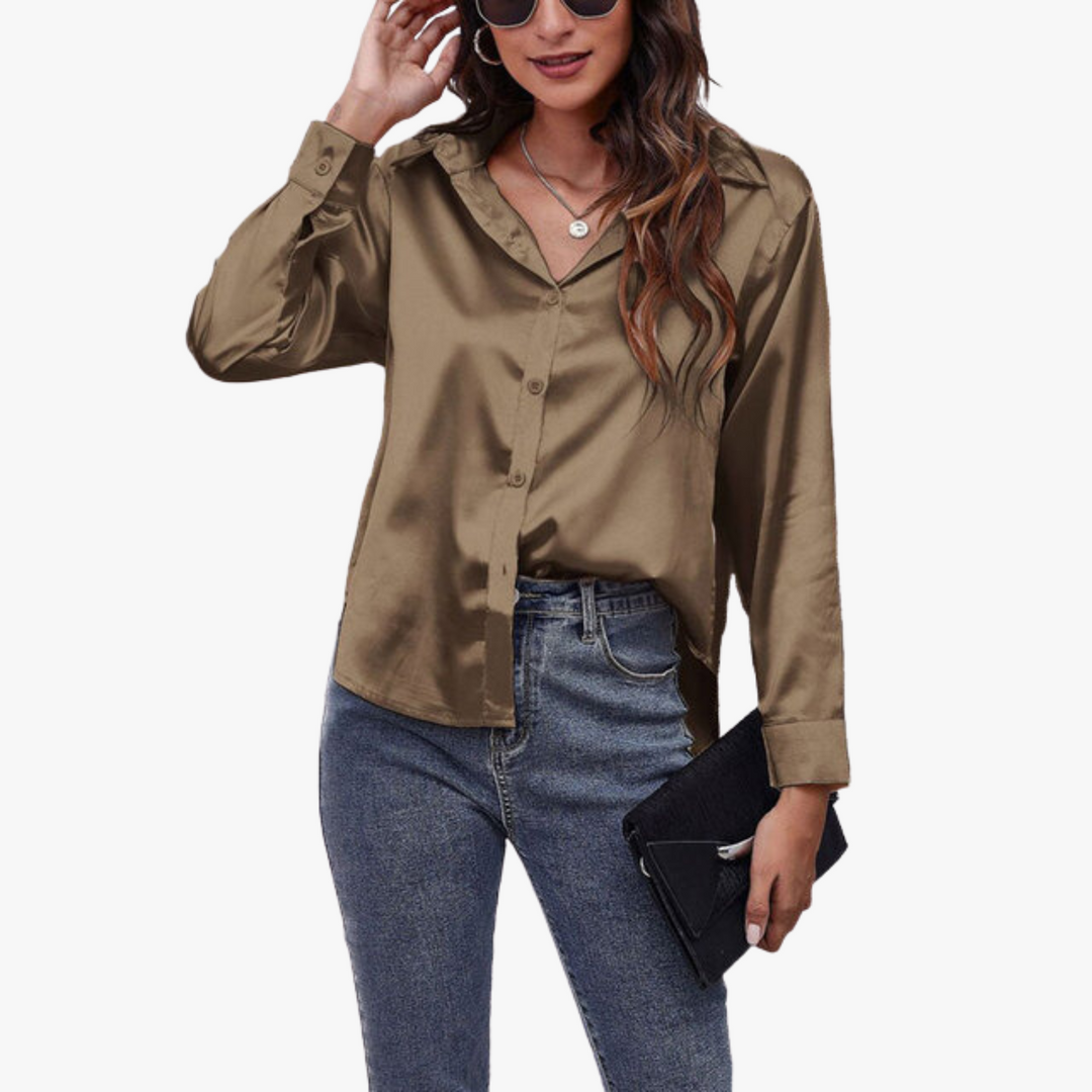 Tessa | Elegant Long Sleeve Button Up Silk Blouse