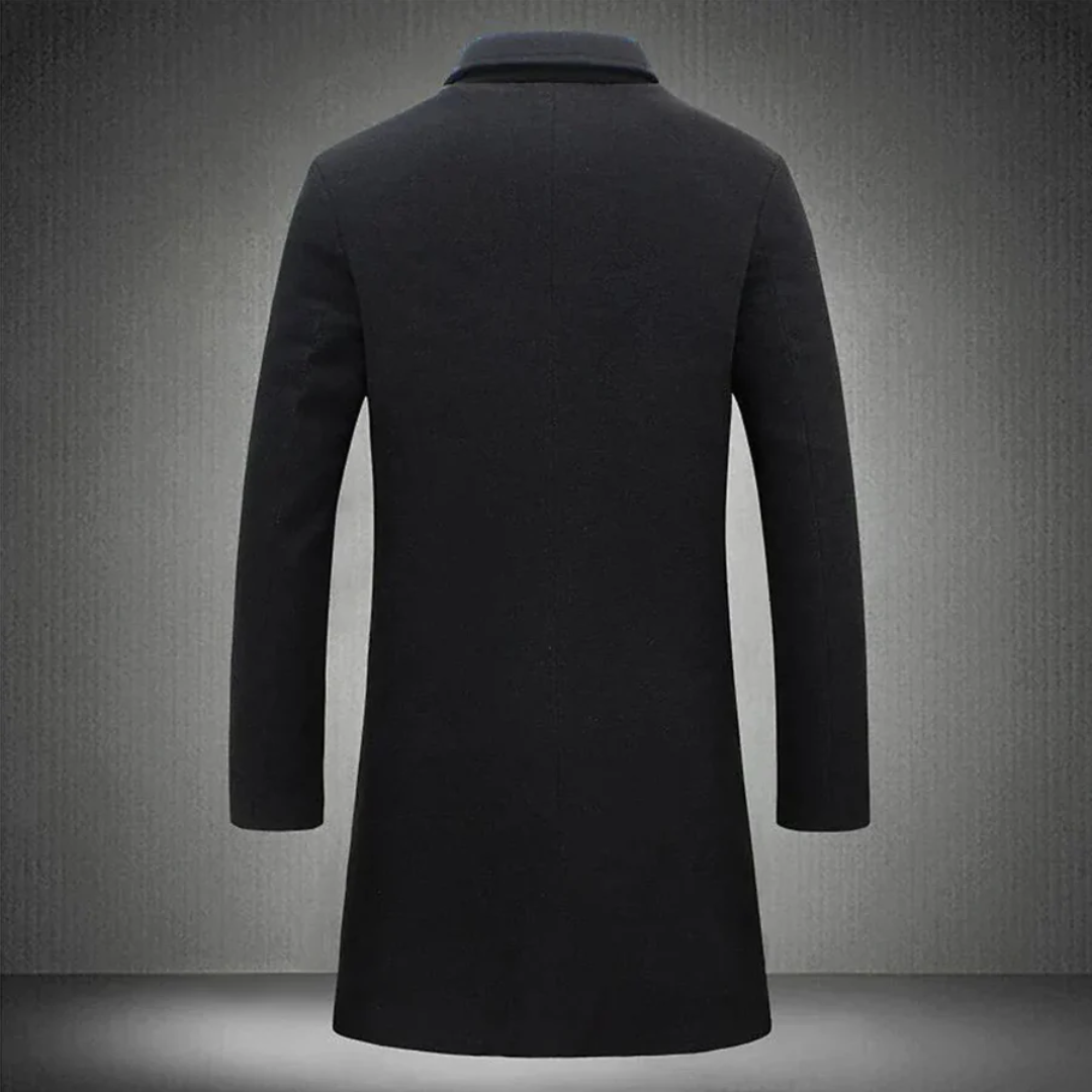 Maximus | Elegant Men's Long Black Wool Overcoat With Lapels