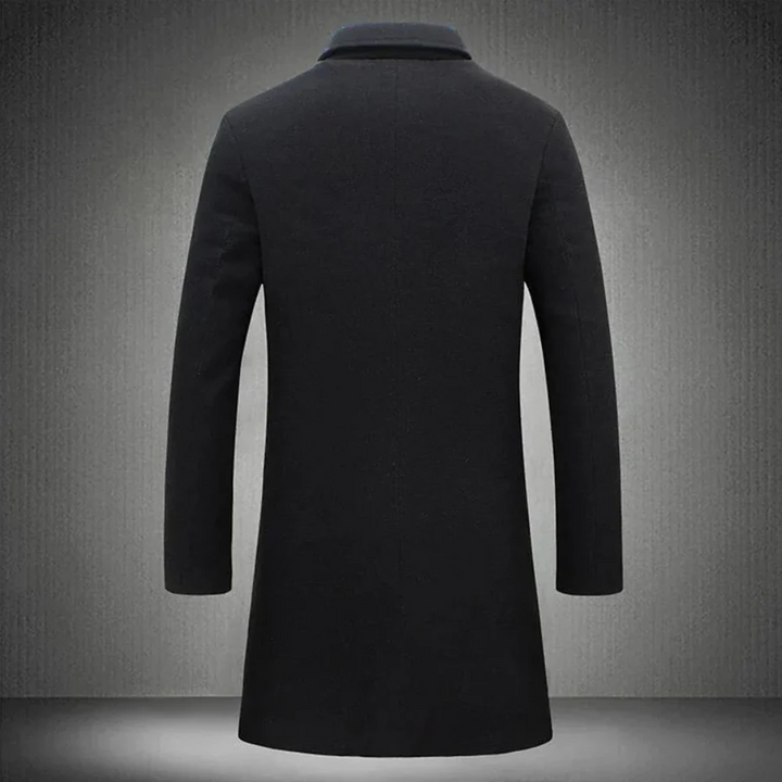 Maximus | Elegant Men's Long Black Wool Overcoat With Lapels