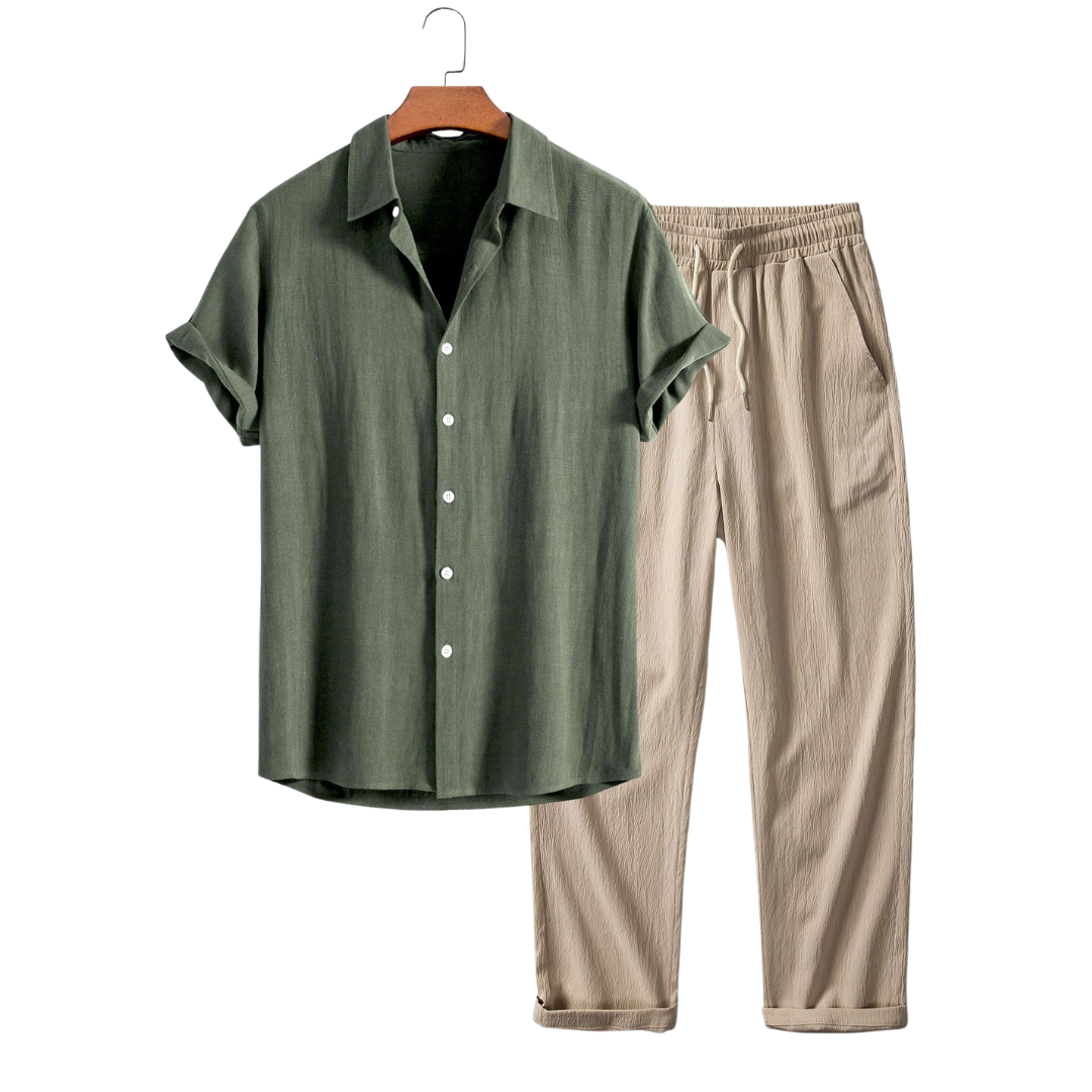 Cairo | Stylish Short Sleeve Linen Shirt And Pants Set Men