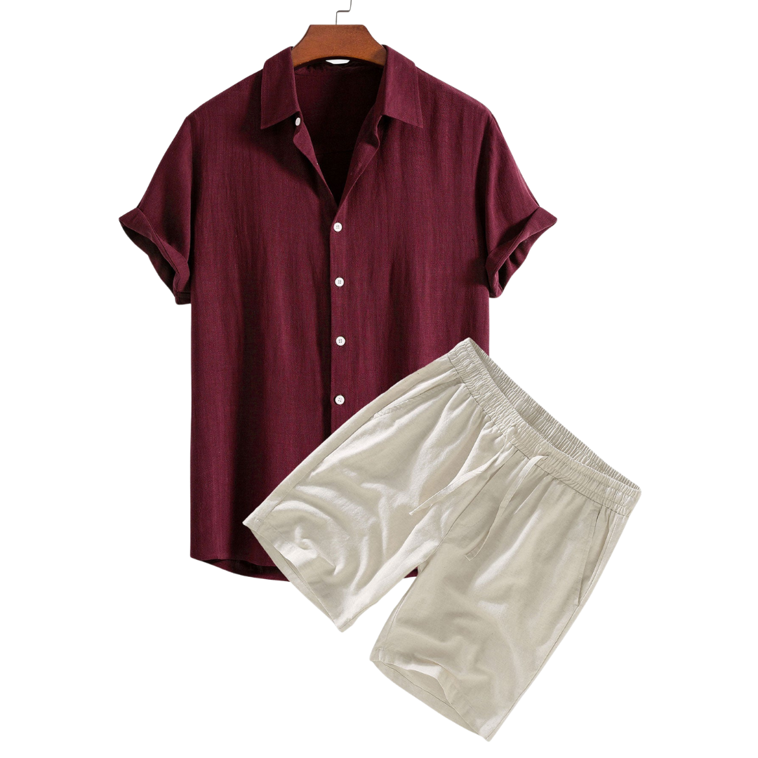 Marlborough | Elegant Short Sleeve Linen Shirt And Shorts Set Men