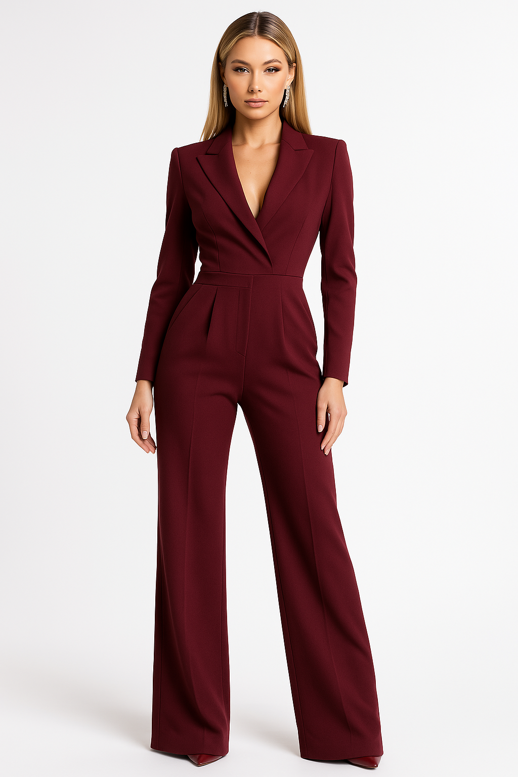 Millie | Elegant V-Neck Wide-Leg Blazer Jumpsuit