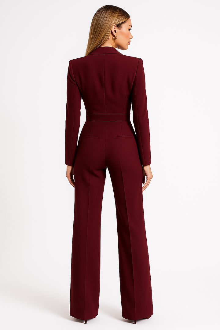 Millie | Elegant V-Neck Wide-Leg Blazer Jumpsuit