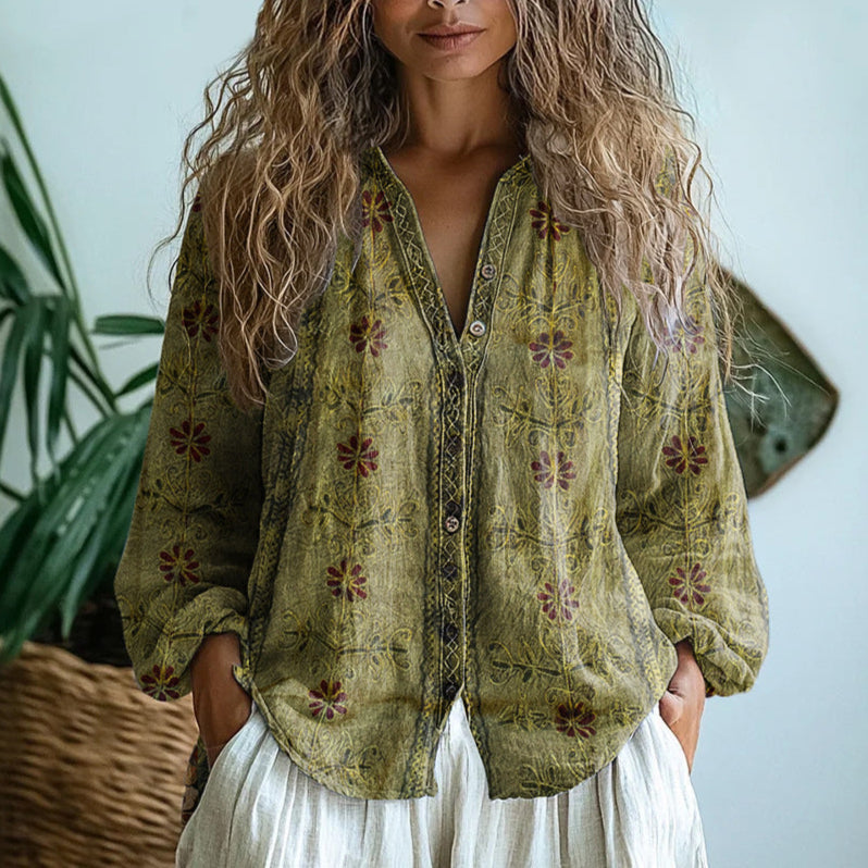 Celeste | Elegant Embroidered V-Neck Boho Blouse