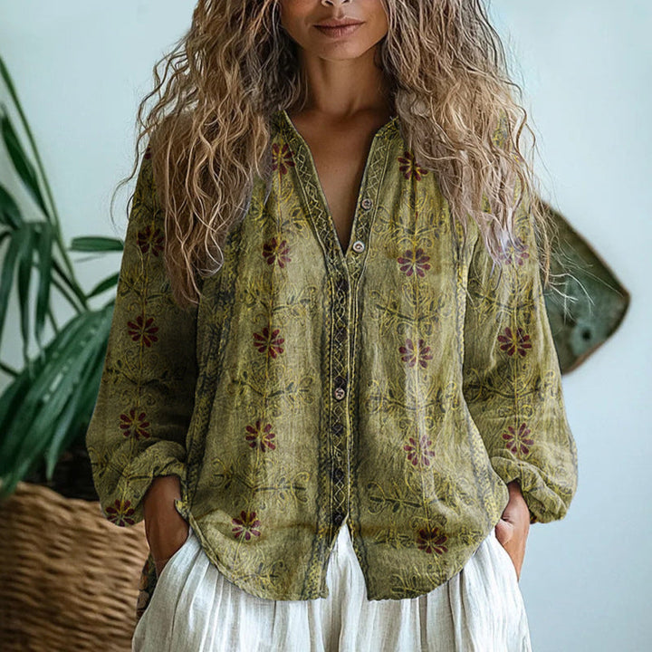 Celeste | Elegant Embroidered V-Neck Boho Blouse