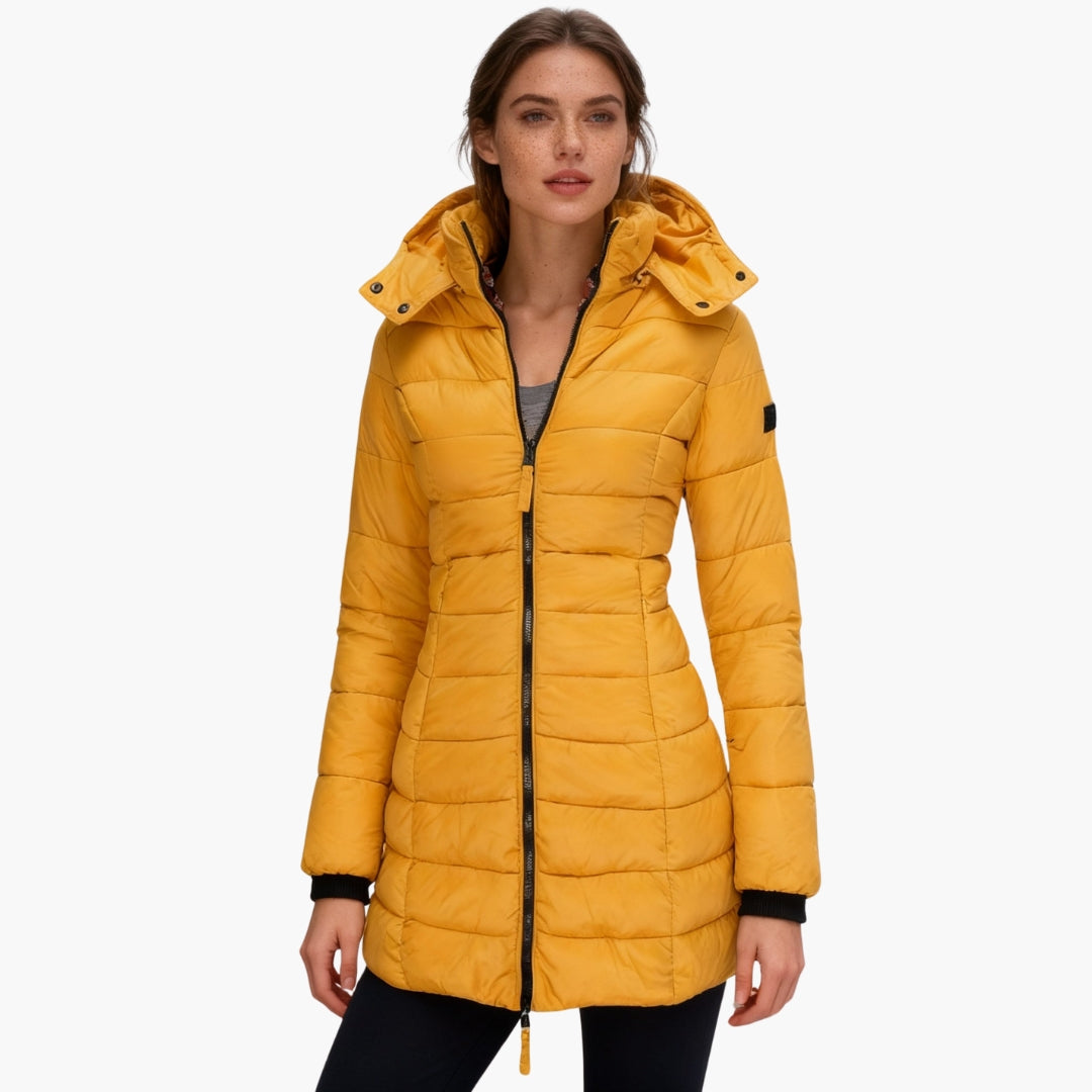 Nora | Elegant Hooded Quilted Puffer Jacket With Long Length