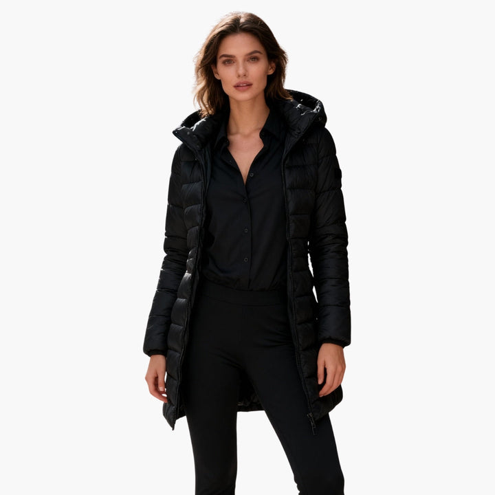 Nora | Elegant Hooded Quilted Puffer Jacket With Long Length