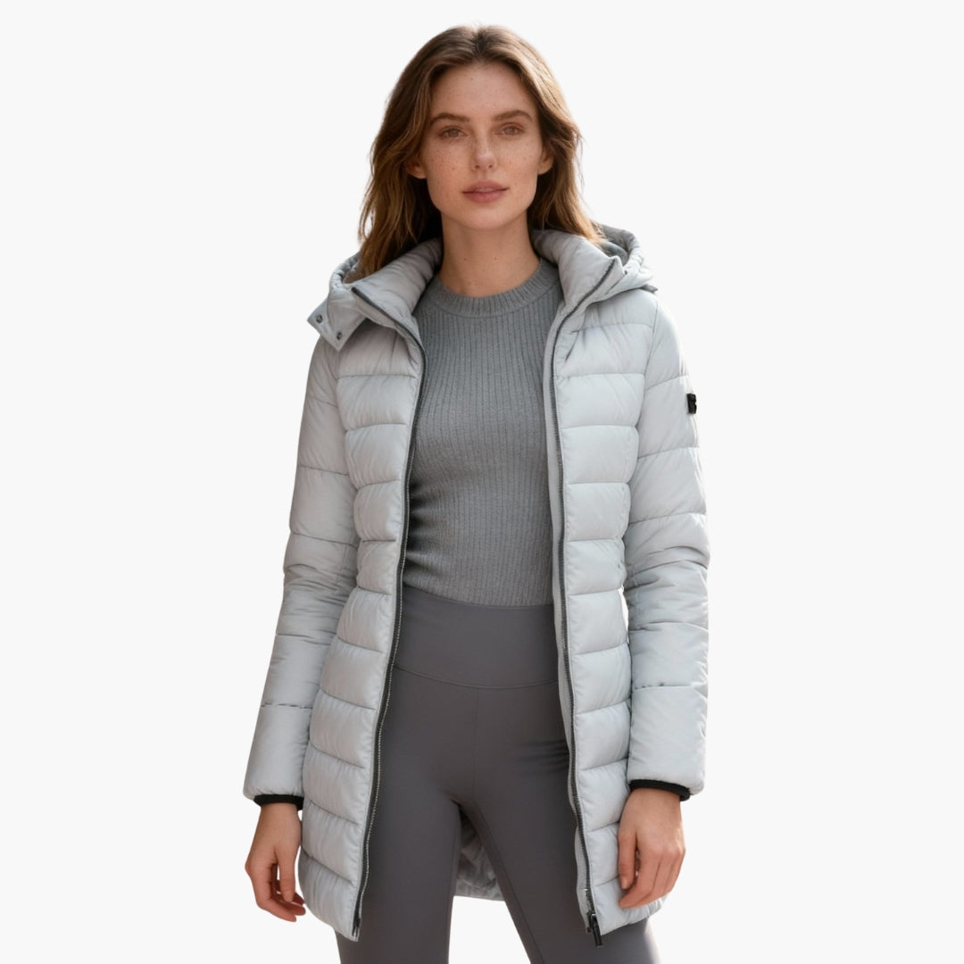 Nora | Elegant Hooded Quilted Puffer Jacket With Long Length