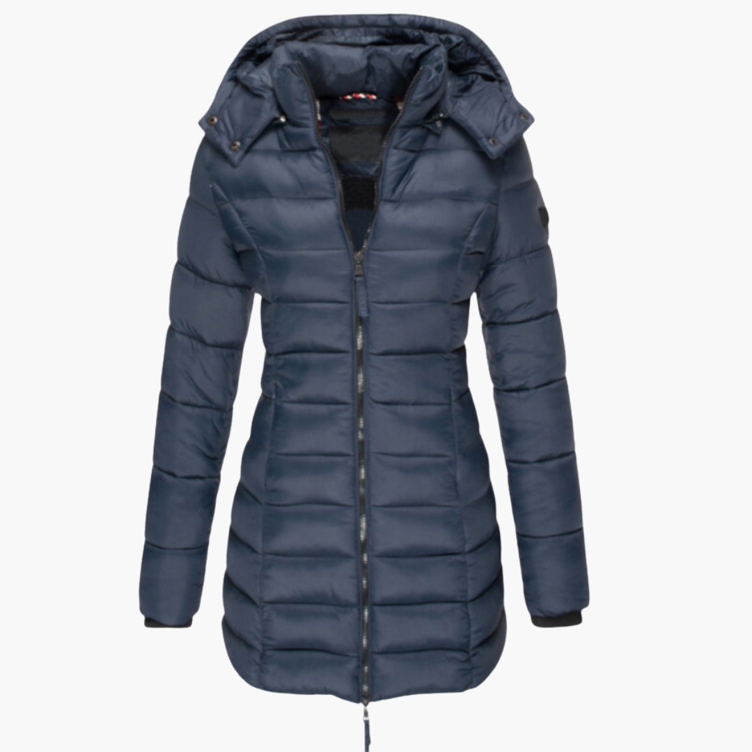 Nora | Elegant Hooded Quilted Puffer Jacket With Long Length