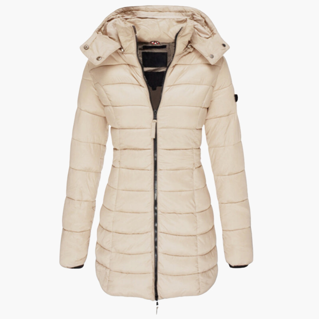 Nora | Elegant Hooded Quilted Puffer Jacket With Long Length