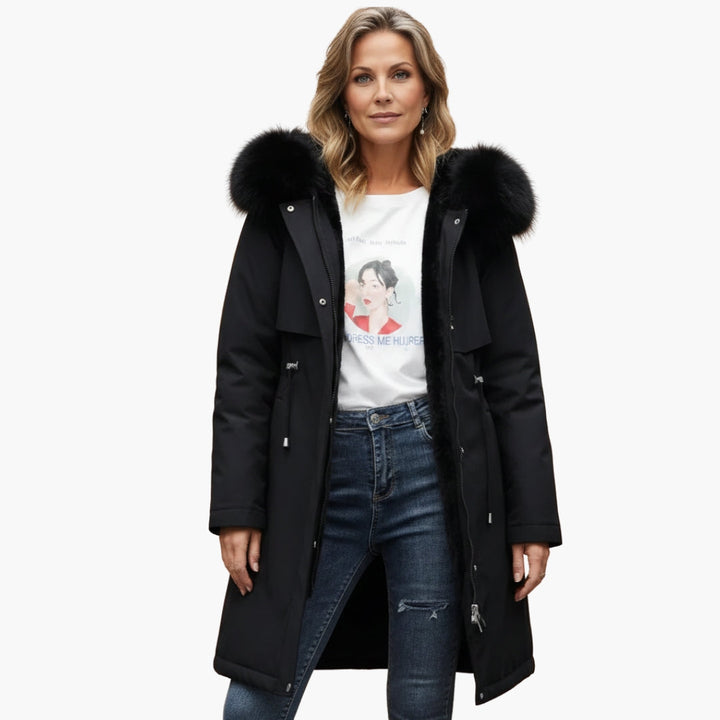 Imogen | Chic Long Parka With Faux Fur Hood Trim