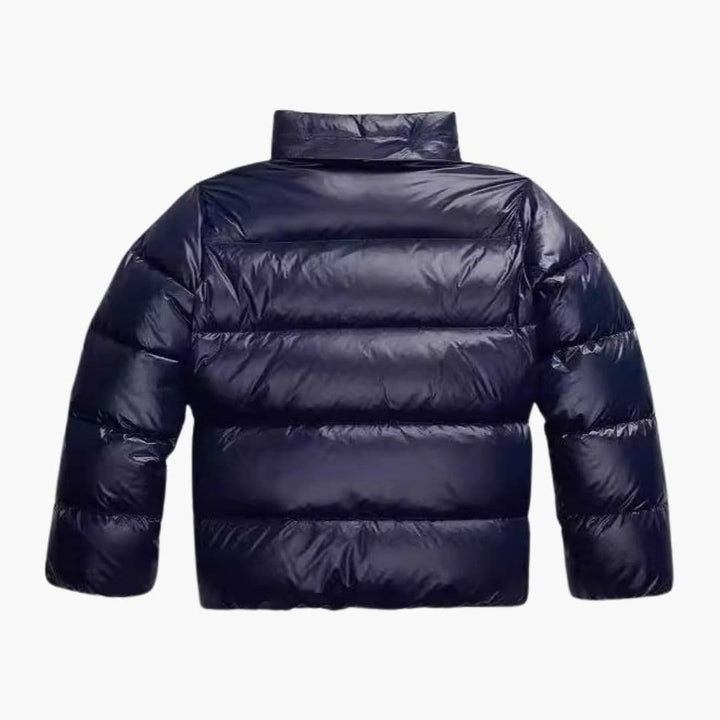 Alethea | Elegant Navy Hooded Quilted Puffer Jacket With Zip Front