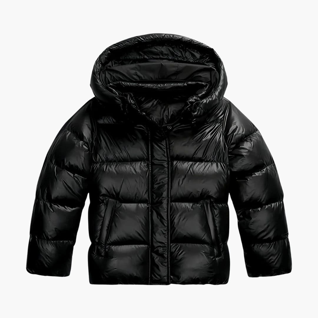 Alethea | Elegant Navy Hooded Quilted Puffer Jacket With Zip Front