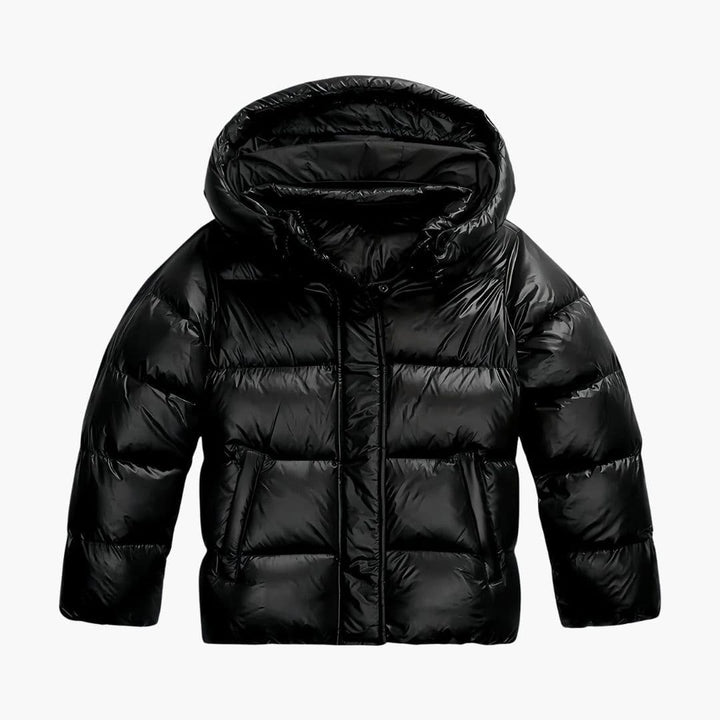Alethea | Elegant Navy Hooded Quilted Puffer Jacket With Zip Front