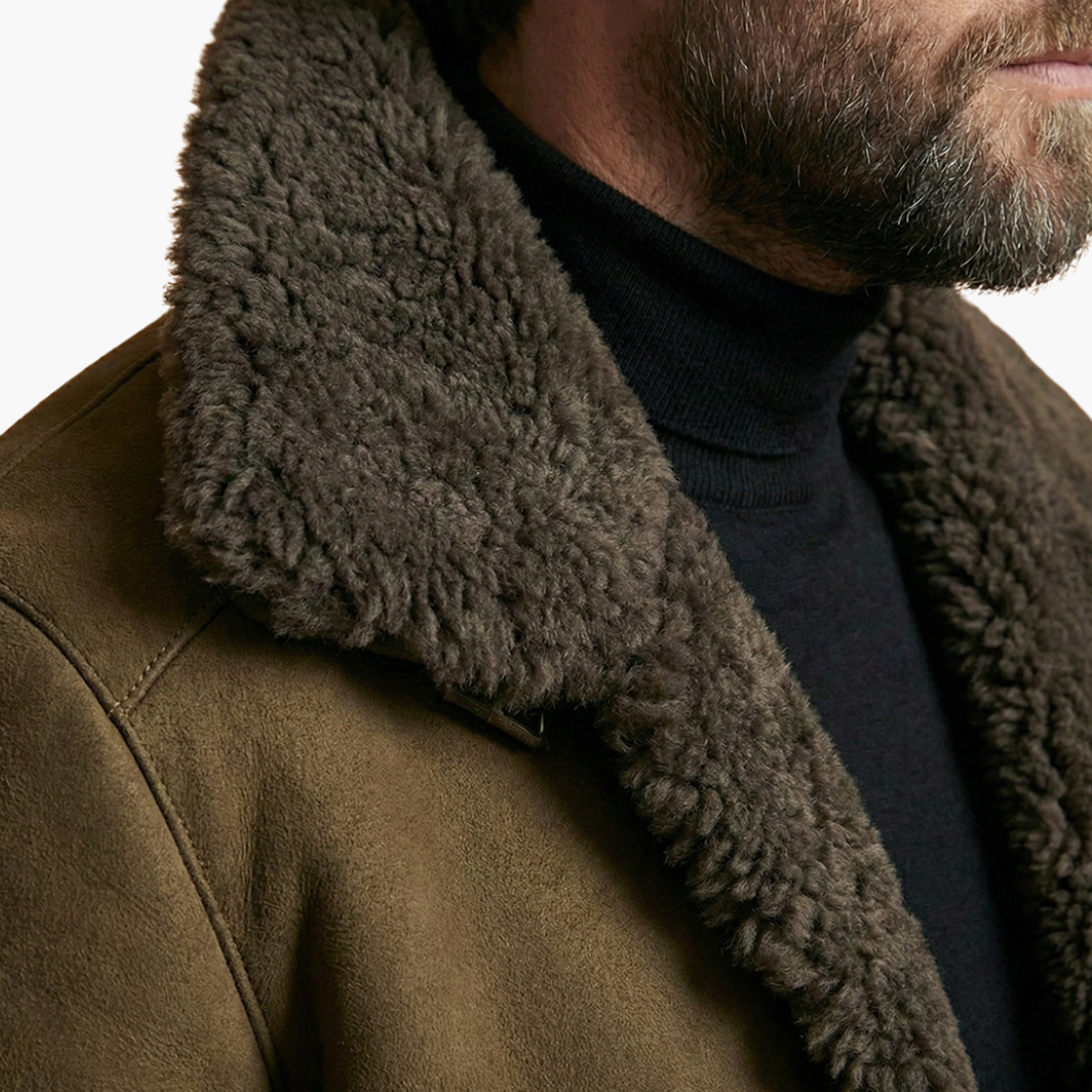 Alessandro | Stylish Men's Shearling Winter Coat With Oversized Collar