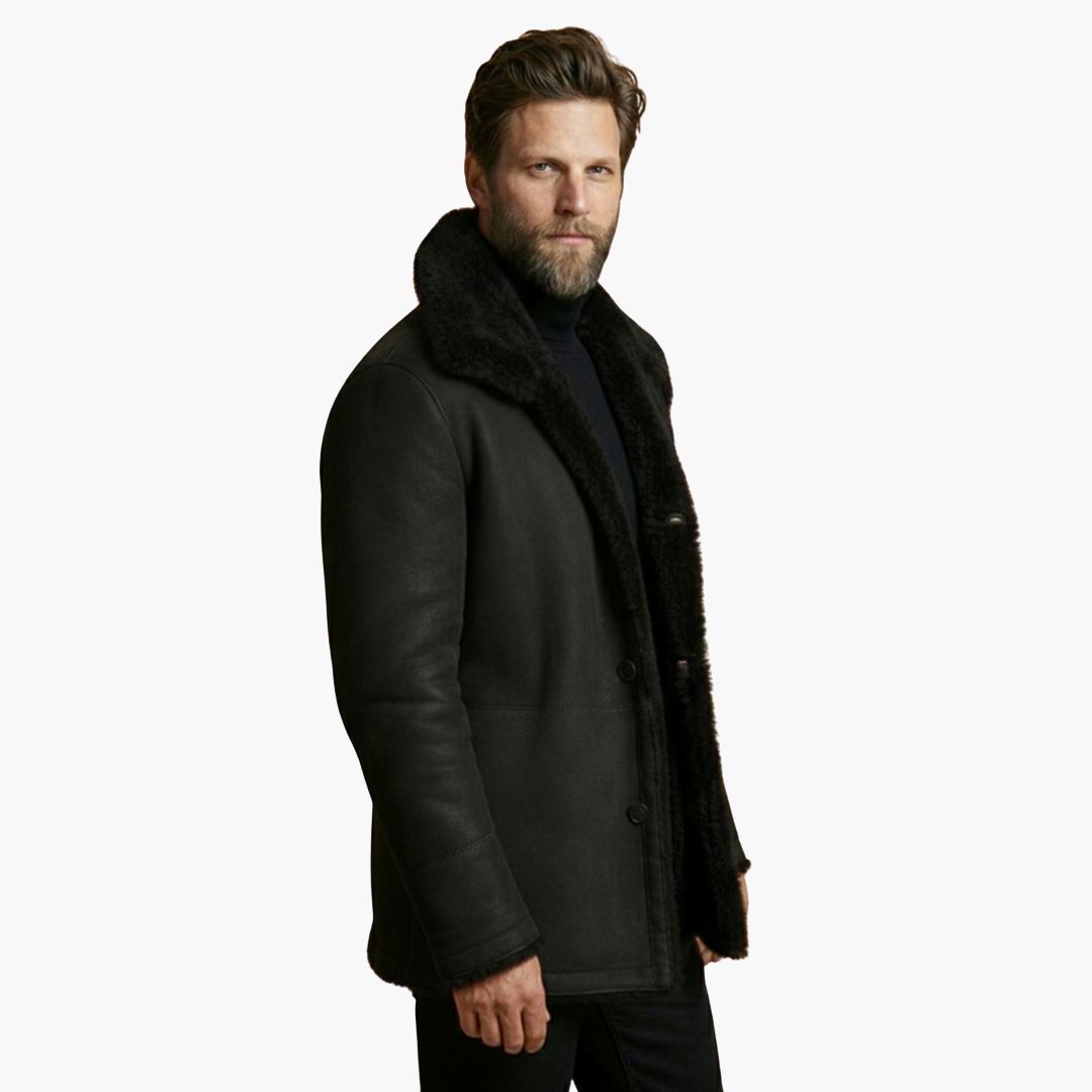 Alessandro | Stylish Men's Shearling Winter Coat With Oversized Collar