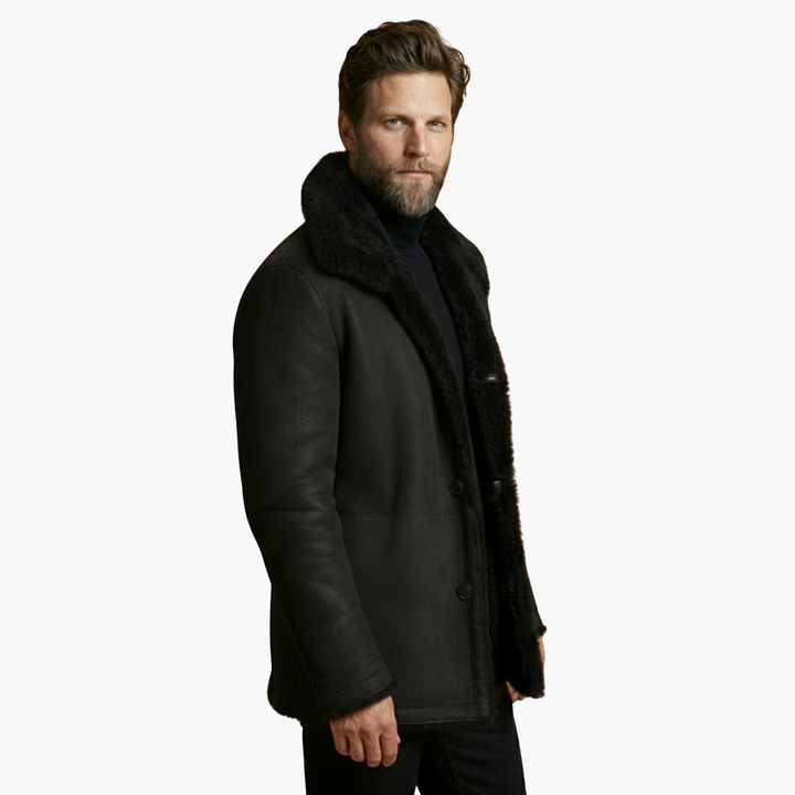 Alessandro | Stylish Men's Shearling Winter Coat With Oversized Collar