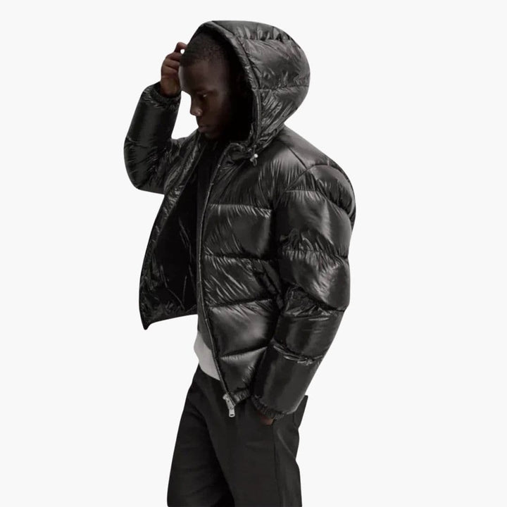 Penelope | Sleek Men's Black Quilted Hooded Puffer Jacket