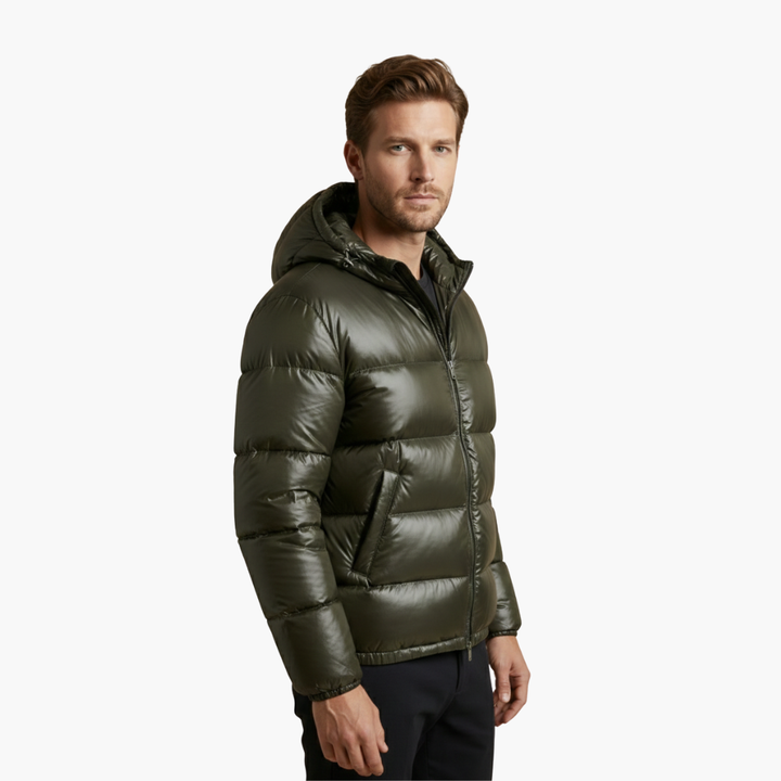 Penelope | Sleek Men's Black Quilted Hooded Puffer Jacket