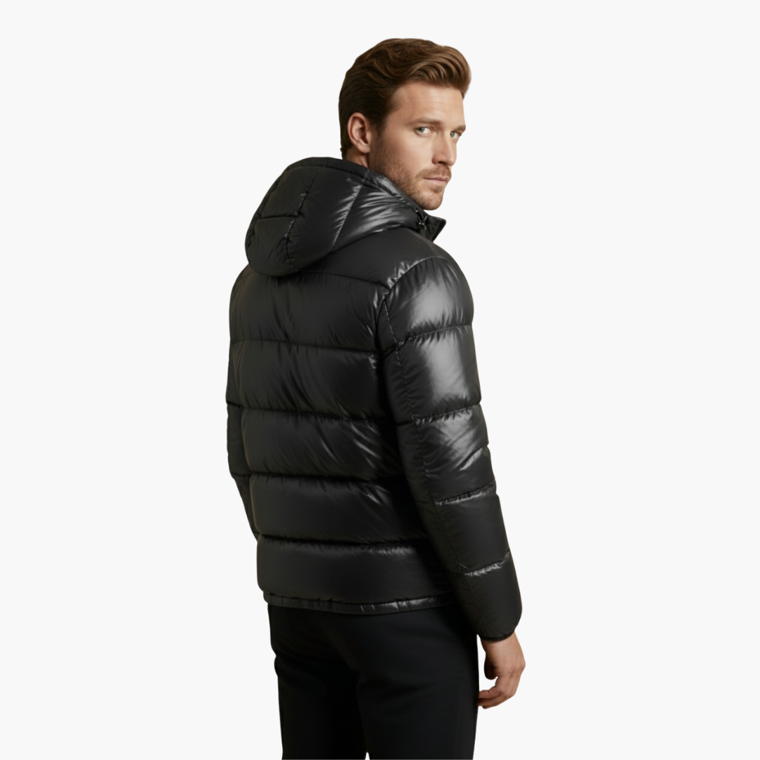 Penelope | Sleek Men's Black Quilted Hooded Puffer Jacket