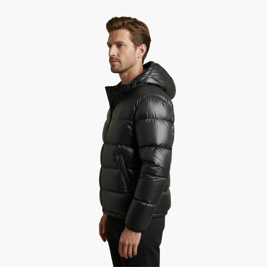 Penelope | Sleek Men's Black Quilted Hooded Puffer Jacket