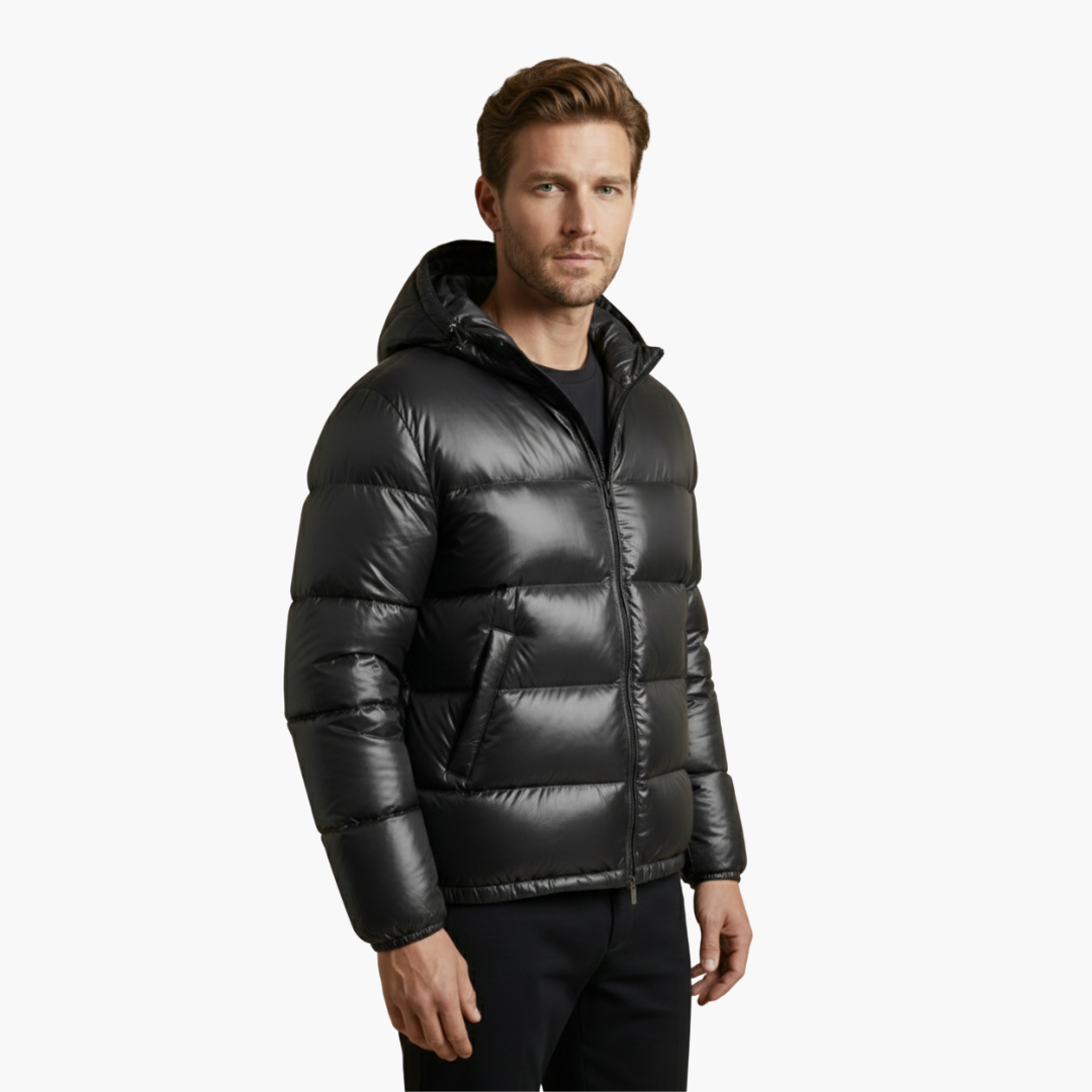 Penelope | Sleek Men's Black Quilted Hooded Puffer Jacket