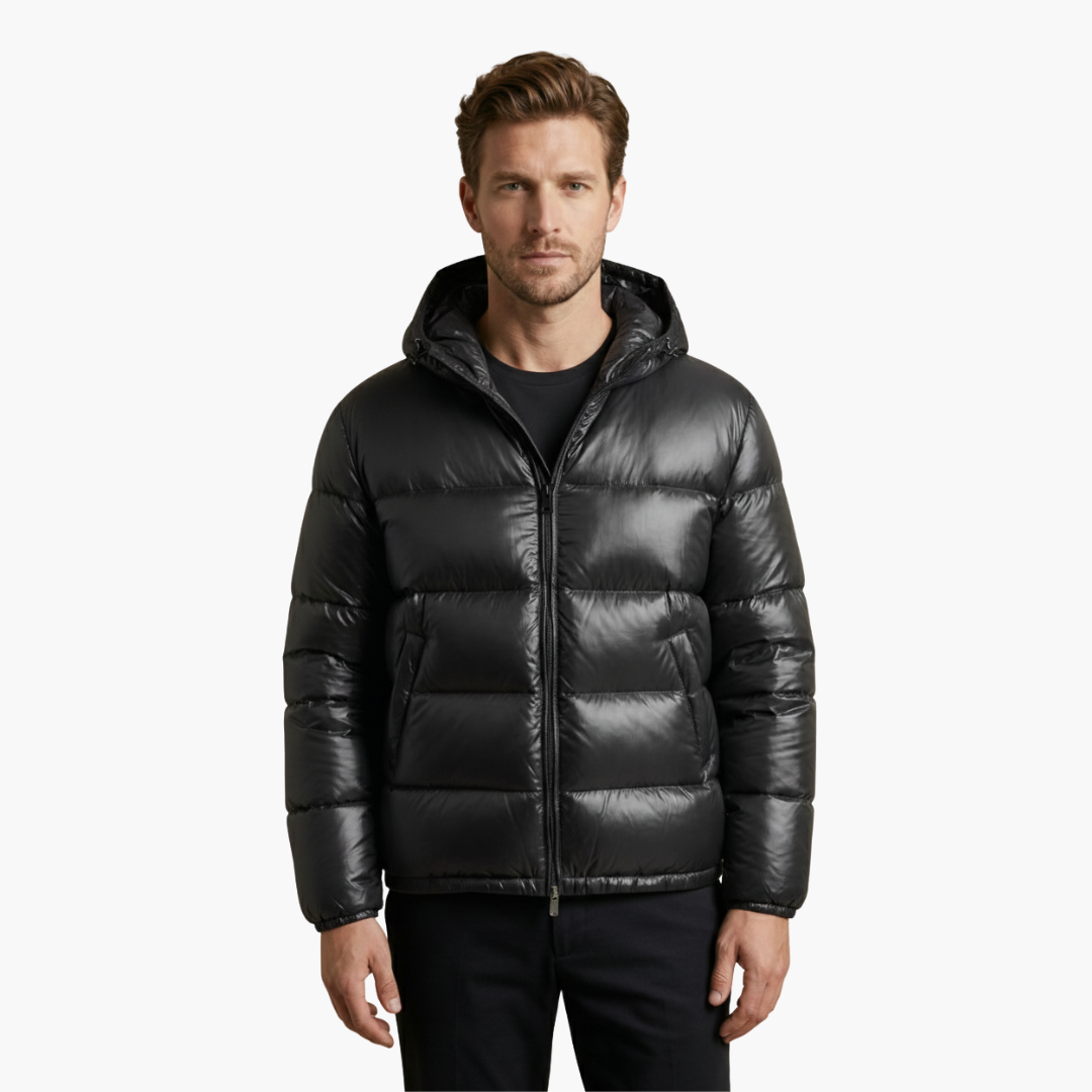 Penelope | Sleek Men's Black Quilted Hooded Puffer Jacket