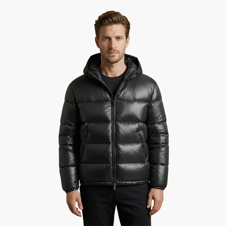Penelope | Sleek Men's Black Quilted Hooded Puffer Jacket