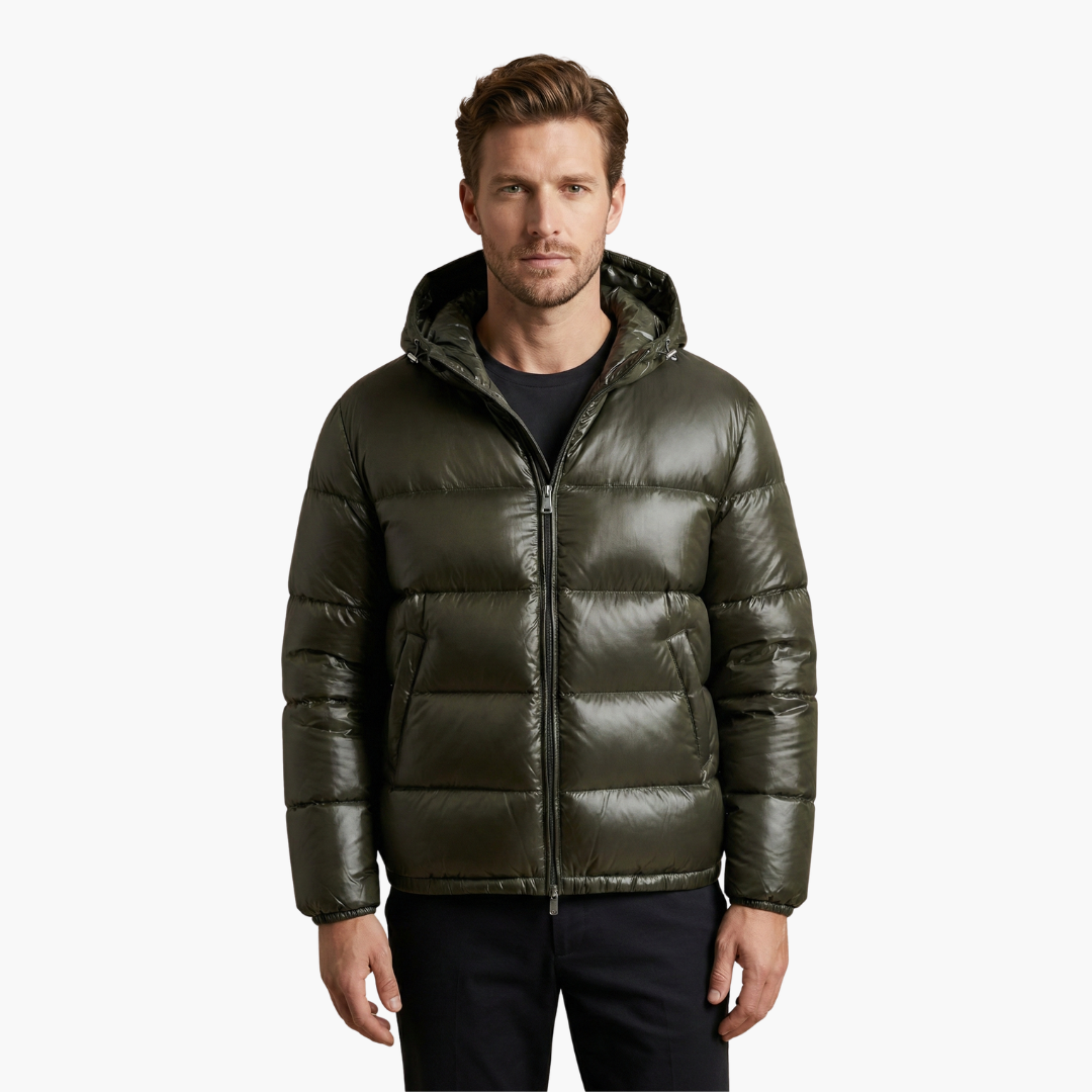 Penelope | Sleek Men's Black Quilted Hooded Puffer Jacket