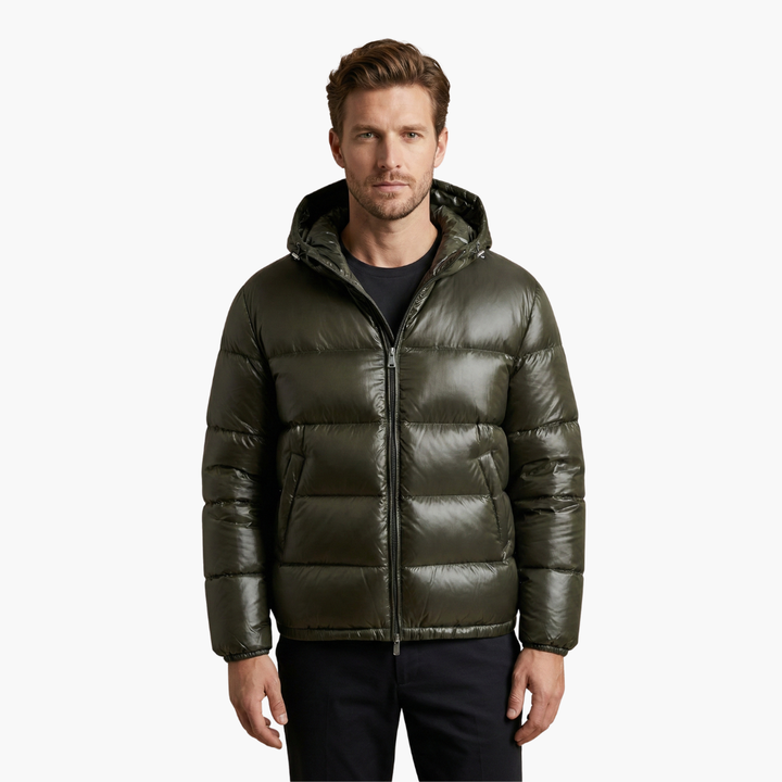 Penelope | Sleek Men's Black Quilted Hooded Puffer Jacket